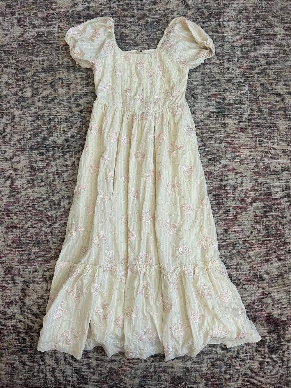 Cream Ivy City Maxi Dress with Pink Floral Embroidery